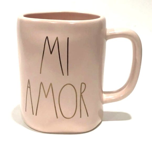 Rae Dunn Mi Amor (My Love) Coffee Tea Cocoa Cup Mug Pink With Gold Letters NEW - Picture 2 of 7